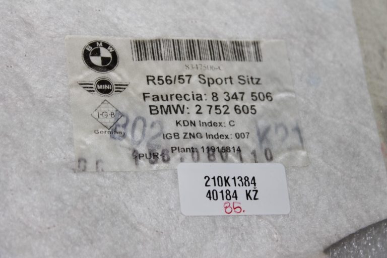 Mini Cooper R56 R57 Priekšējie sporta sēdekļi Sēdekļu spilvenu apsildes elements 52102752606, 2752606