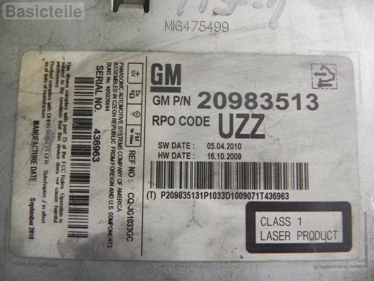 Opel Astra J Zafira C Meriva B CD disks Radio CD atskaņotājs 20983513 UZZ CD 400