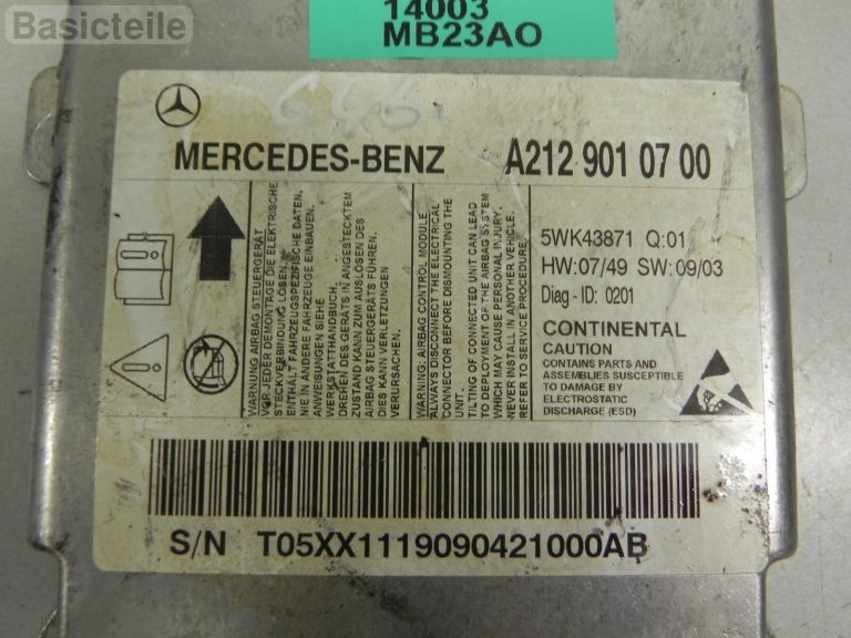 Mercedes-Benz E W212 KONTROLES UNIT AIRBAG MODULIS A2129010700 A2129014204