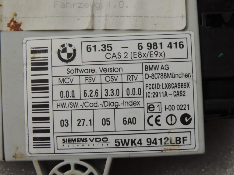 Vadības bloka modulis SG CAS 3 BMW 1. sērijas E87 3. sērijas E90 E91 5. sērijas E60 E61 61359395657