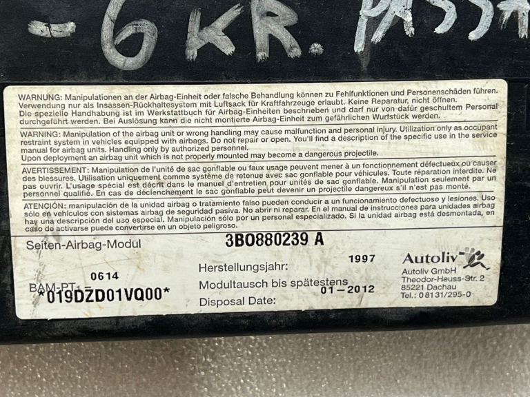 Volkswagen Passat Gaisa drošības spilvens priekšējais kreisais 3B0880241