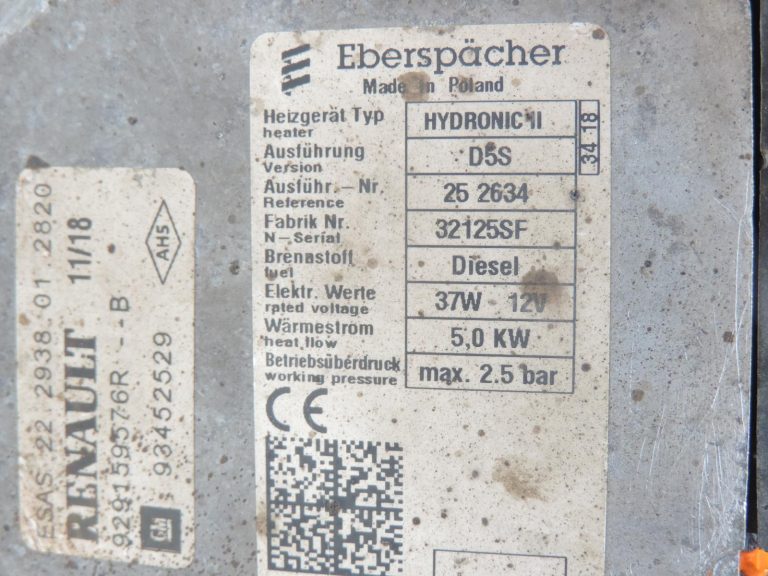 OE Opel Vivaro B Renault Trafic III stāvēšanas apkure Eberspächer 93452529