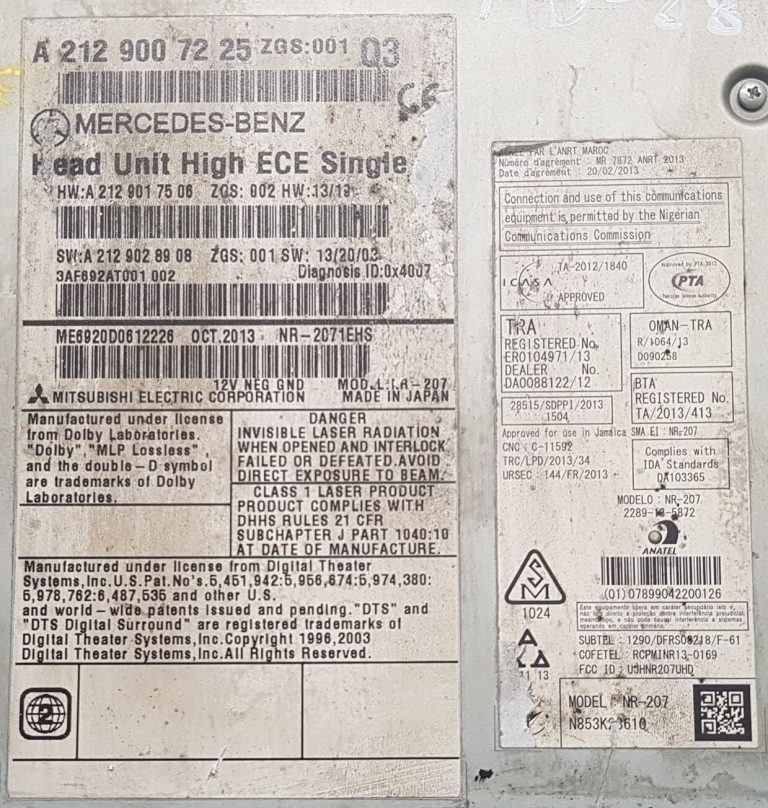 Mercedes W207 W212 W218 Radio vadības bloks A2129007225 Rezerves daļu komponents